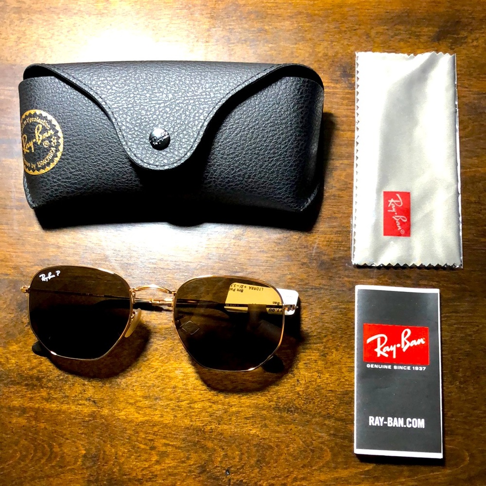 RayBan HEXAGONAL FLAT LENSES, ORB3548N, gold frame, brown polarized lenses